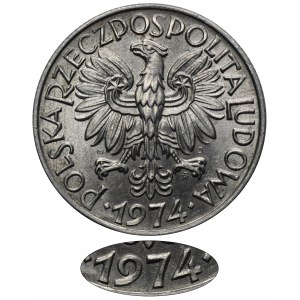5 złotych 1974 Rybak - płaska data