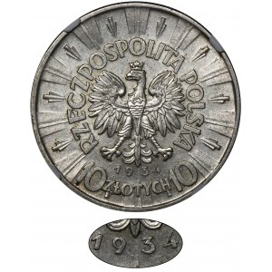 Piłsudski, 10 złotych 1934 - NGC AU58 - RZADKIE