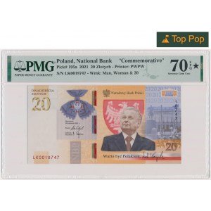 20 złotych 2021 - L. Kaczyński - PMG 70 EPQ ★