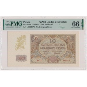 10 złotych 1940 - L - London Counterfeit - PMG 66 EPQ