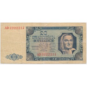 20 złotych 1948 - AD - rzadsza odmiana