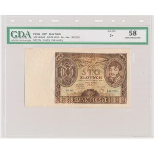 100 złotych 1932 - Ser. AW. - bez dodatkowych znw. - GDA 58