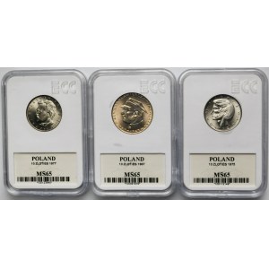 Zestaw, 10 złotych 1967-1975 (3 szt.) - GCN MS65