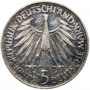 Deutschland, BRD, 5 Mark München 1966 D - Gottfried Wilhelm Leibniz