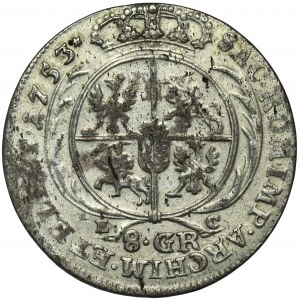 Augustus III of Poland, 8 Groschen Leipzig 1753 EC - UNLISTED, with star