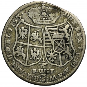 Augustus III of Poland, 1/6 Thaler Dresden 1753 FWôF - VERY RARE