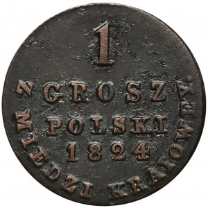 Królestwo Polskie, 1 grosz polski z MIEDZI KRAIOWEY Warszawa 1824 IB