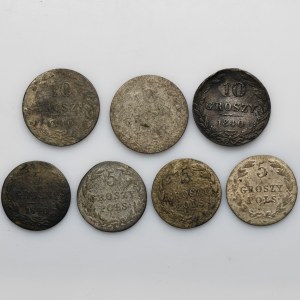 Set, Kingdom of Poland, 5 and 10 groschen (7 pcs.)