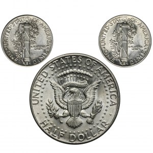 Satz, USA, Dime und 1/2 Dollar (3 Stück).