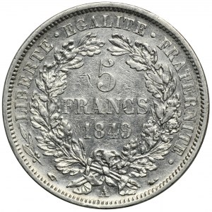 France, Second Republic, 5 Francs Paris 1849 A