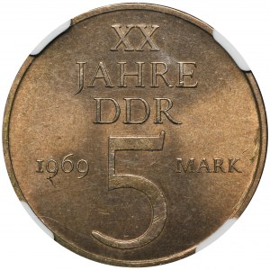 Deutschland, DDR, 5 Mark Berlin 1969 - 20 Jahre DDR - NGC UNC DETAILS