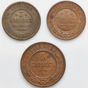 Satz, Russland, Nikolaus II, 3 und 5 Kopeken (3 Stück).