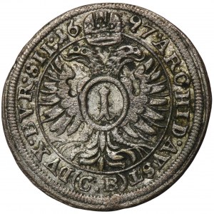 Silesia, Habsburg rule, Leopold I, 1 Kreuzer Brieg 1697 CB