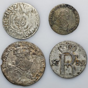 Satz, Brandenburg, Schlesien und Preußen, Halb-Taler, Sechspfennig, 1 Pfennig und 1/24 Taler (4 Stück).