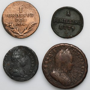 Set, Austria, Duchy of Oświęcim and Zator, Galicia and Lodomeria, 1/2 Kreuzer, 1 Kreuzer, 1 Schilling, 1 Groschen (4 pcs.)