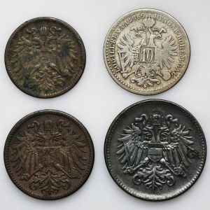 Set, Austria, Franz Josef I and Karl I, 1, 2, 10 and 20 Hellers (4 pcs.)