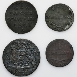 Set, Free City of Danzig, 1 Schilling and 1 Groschen (4 pcs.)