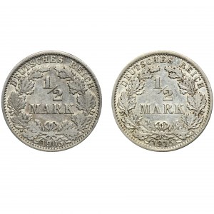 Satz, Deutschland, Deutsches Reich, Wilhelm II, 1/2 Mark (2 Stück).