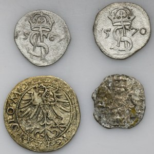 Satz, Sigismund II. Augustus und Gotthard Kettler, Zweidollar und Halbpfennig (4 Stück).