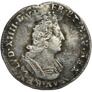 Frankreich, Ludwig XIV. der Große, 1/12 Écu Aux Palmes Amiens 1696 X - RARE