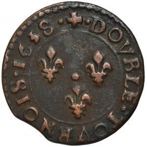 France, Louis XIII, Double Tournois Bordeaux 1638 K