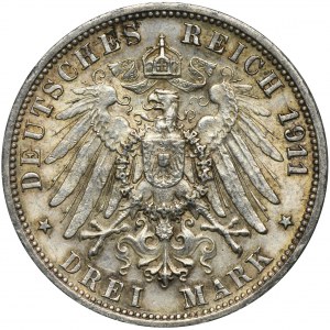 Niemcy, Wirtembergia, Wilhelm II, 3 Marki Stuttgart 1911 F