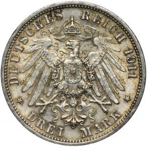 Deutschland, Württemberg, Wilhelm II, 3 Mark Stuttgart 1911 F