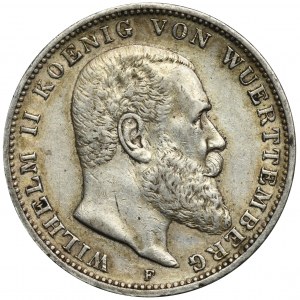 Deutschland, Württemberg, Wilhelm II, 3 Mark Stuttgart 1909 F
