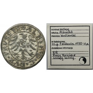Prusy Książęce, Albrecht Hohenzollern, Szeląg Królewiec 1530 - RZADKI, ILUSTROWANY, ex. Marzęta