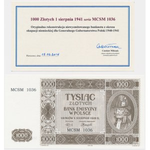 Krakowiak, 1.000 złotych 1941 - MCSM 1036 - z certyfikatem od Cz.Miłczaka