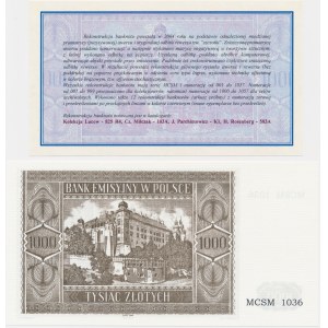 Krakowiak, 1.000 złotych 1941 - MCSM 1036 - z certyfikatem od Cz.Miłczaka