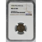 2 pennies 1934 - NGC MS63 BN