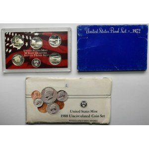 Set, USA, Three sets of proof coins, vintage set 1972 and 1988 and quaters 1998 (17 pcs.)