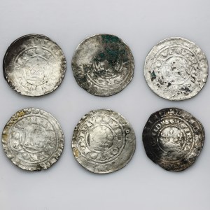 Set, Bohemia, Wenzel II and Karl IV, Prague groschen Kuttenberg (6 pcs.)