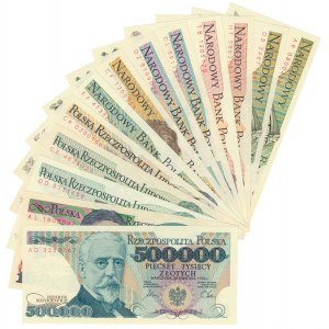 Set of PRL banknotes, 50-500,000 zlotys 1975-90 (13 pieces).
