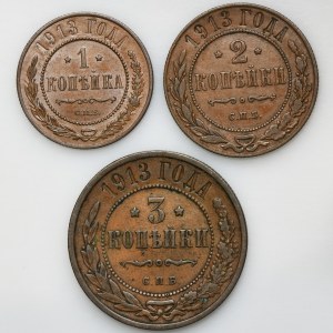 Set, Russia, Nicholas II, Kopeck Petersburg 1913 (3 pcs.)