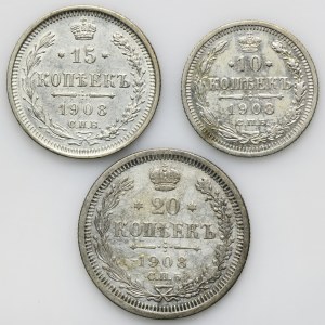 Set, Russia, Nicholas II, Kopeck Petersburg 1908 (3 pcs.)