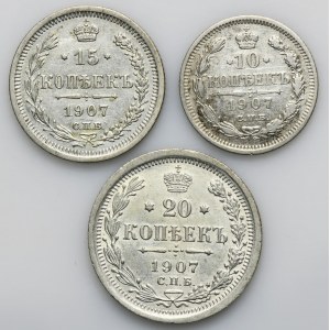 Satz, Russland, Nikolaus II, St. Petersburg Kopien 1907 (3 Stück).