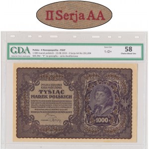 1.000 marek 1919 - II Serja AA - GDA 58 - rzadka seria