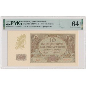 10 złotych 1940 - A - PMG 64 EPQ - rzadka pierwsza seria