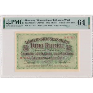 Poznań, 3 ruble 1916 - M - krótka klauzula - PMG 64