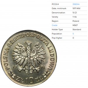 10 zloty 1971 50th anniversary of the Silesian Uprising - PCGS MS67