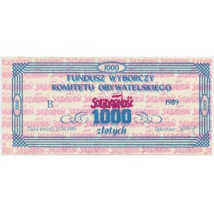 Solidarność, cegiełka 1.000 złotych 1989 na Fundusz Wyborczy Komitetu Obywatelskiego