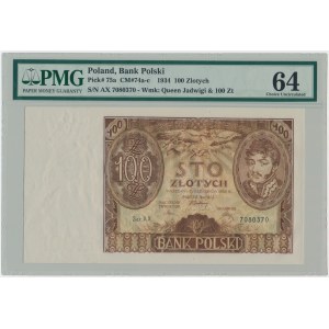 100 Zloty 1934 - Ser. AX. - lw. Striche am oberen Rand - PMG 64
