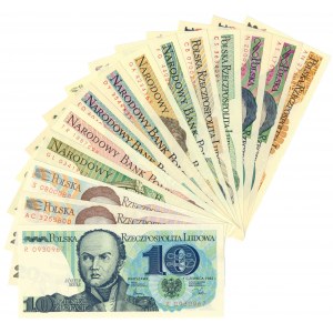 Set of PRL banknotes, 10-20,000 zloty 1982-89 (14 pieces).