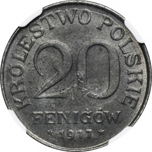 Królestwo Polskie, 20 fenigów 1917 - NGC UNC DETAILS - z efektem DUCHA