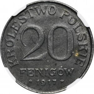 Królestwo Polskie, 20 fenigów 1917 - NGC UNC DETAILS - z efektem DUCHA