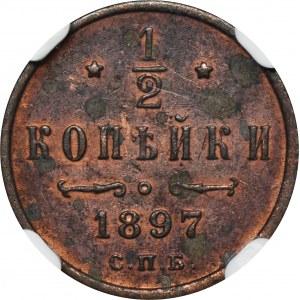 Rosja, Mikołaj II, 1/2 Kopiejki Petersburg 1897 СПБ - NGC AU DETAILS