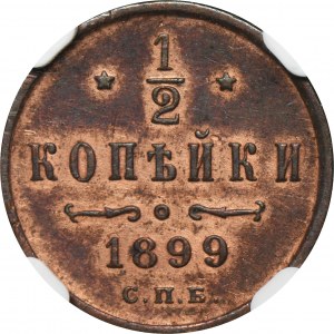 Rosja, Mikołaj II, 1/2 Kopiejki Petersburg 1899 СПБ - NGC AU DETAILS