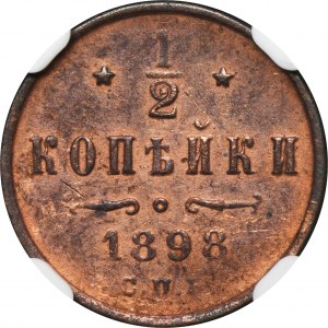 Rosja, Mikołaj II, 1/2 Kopiejki Petersburg 1898 СПБ - NGC AU DETAILS